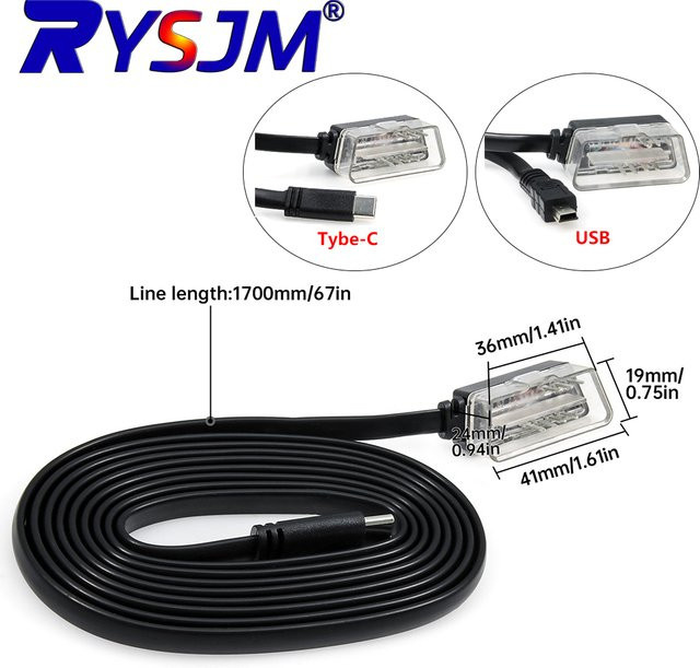 RYSJM Auto Head-Up-Display Verbindungskabel mit USB-C Anschluss in Schwarz für HUD OBD2 Adapter - Bild 1