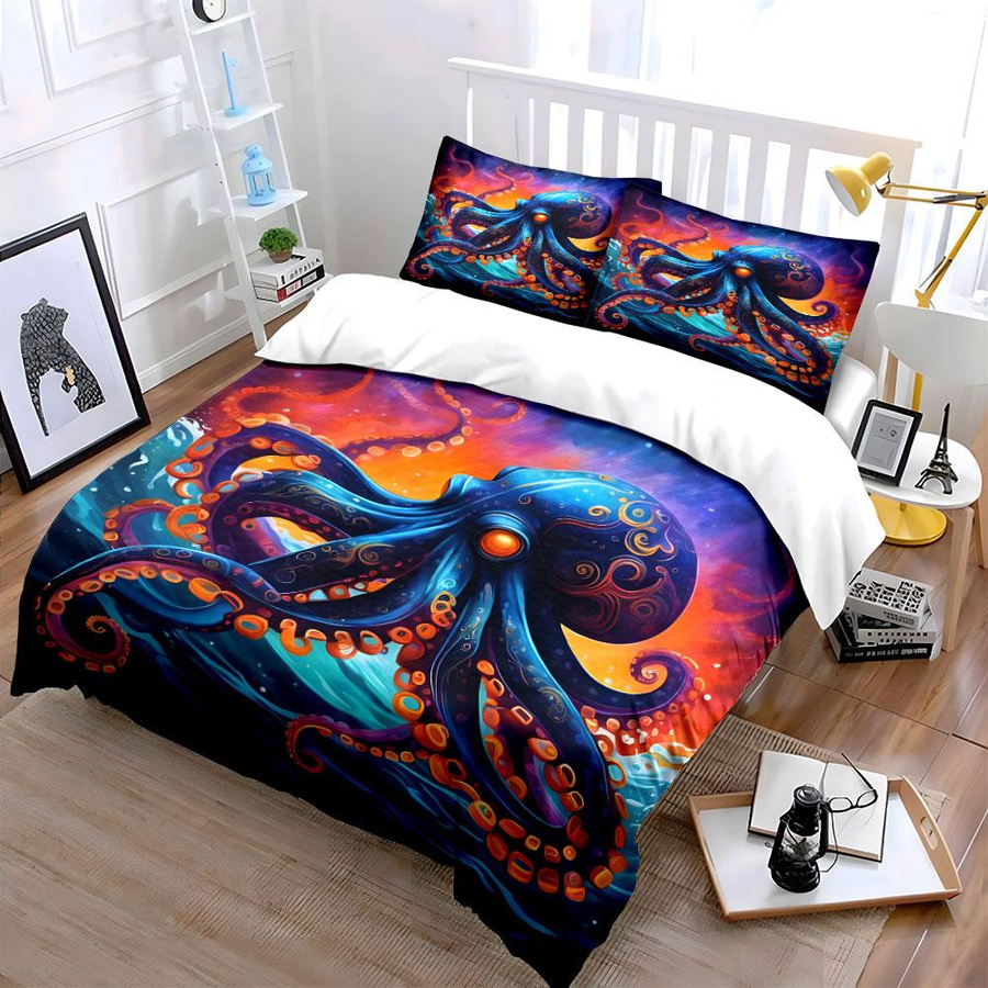 Flylo Bettwäsche-Set mit Tintenfisch-Gemälde, 3-teilig, Mehrfarbig, B/H: 135 x 200 cm - Bild 4