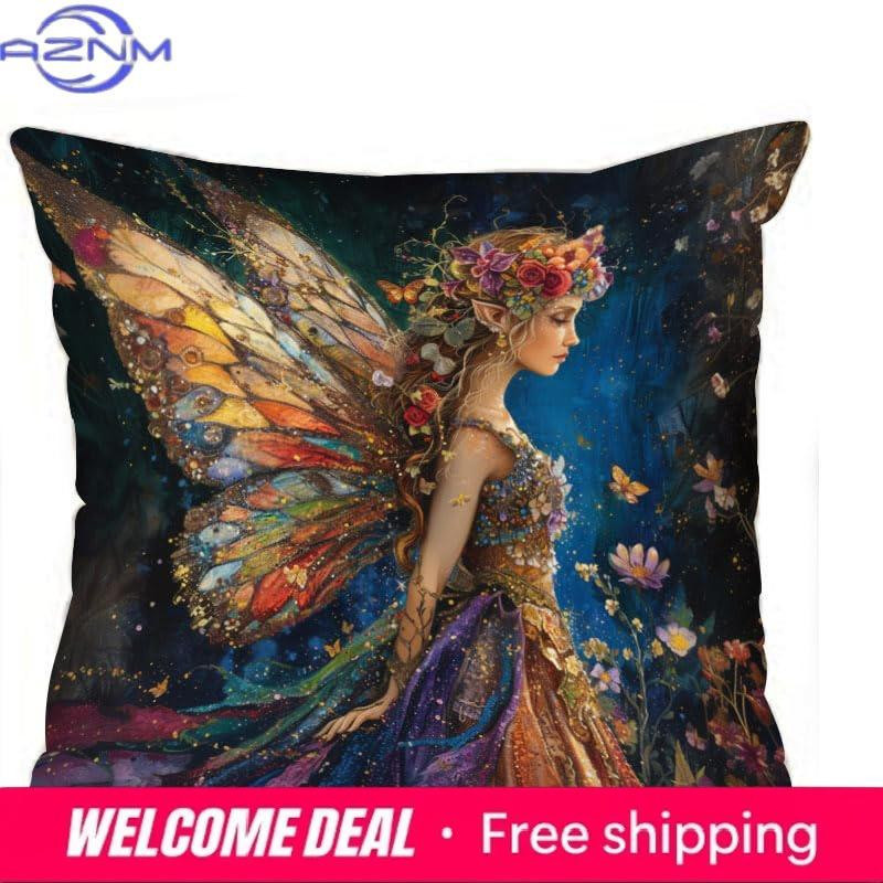 Shunika Chen Kissenbezug mit Feen-Print Muster für Sofa und Schlafzimmer, Peach Skin, B/B: 18 x 18 cm - Bild 2