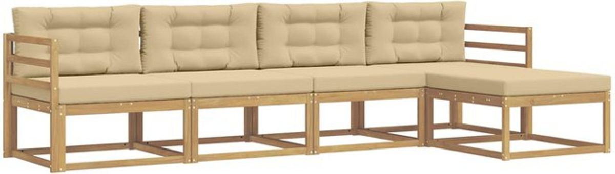 vidaXL Outdoor-Sofagarnitur aus Akazie Massivholz mit Kissen in Weiß, Beige und Braun - Bild 1