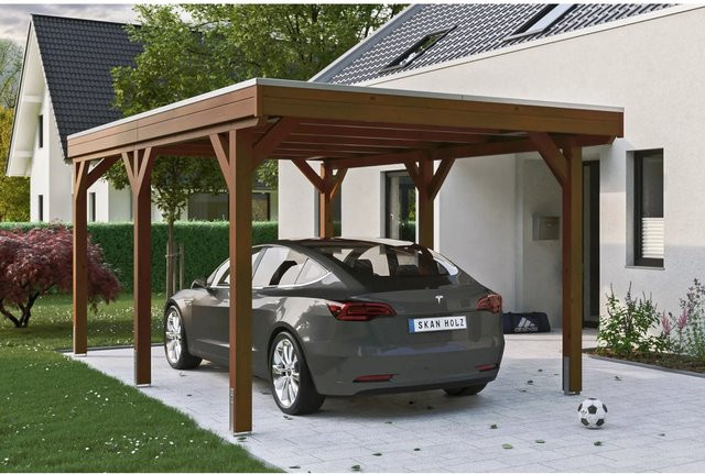 Skan Holz Carport Grunewald aus Fichte Leimholz mit EPDM-Dach in Braun, B: 321 cm, T: 554 cm, H: 243 cm - Bild 1