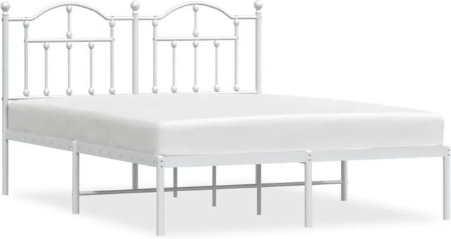 vidaXL Bettgestell aus Metall mit Kopfteil in Weiß, B/T: 140 x 200 cm - Bild 1