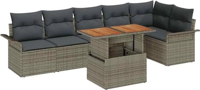 7-tlg. vidaXL Garten-Sofa-Set aus Poly Rattan und Stahl in Grau mit integriertem Stauraum und Gartentisch - Bild 1