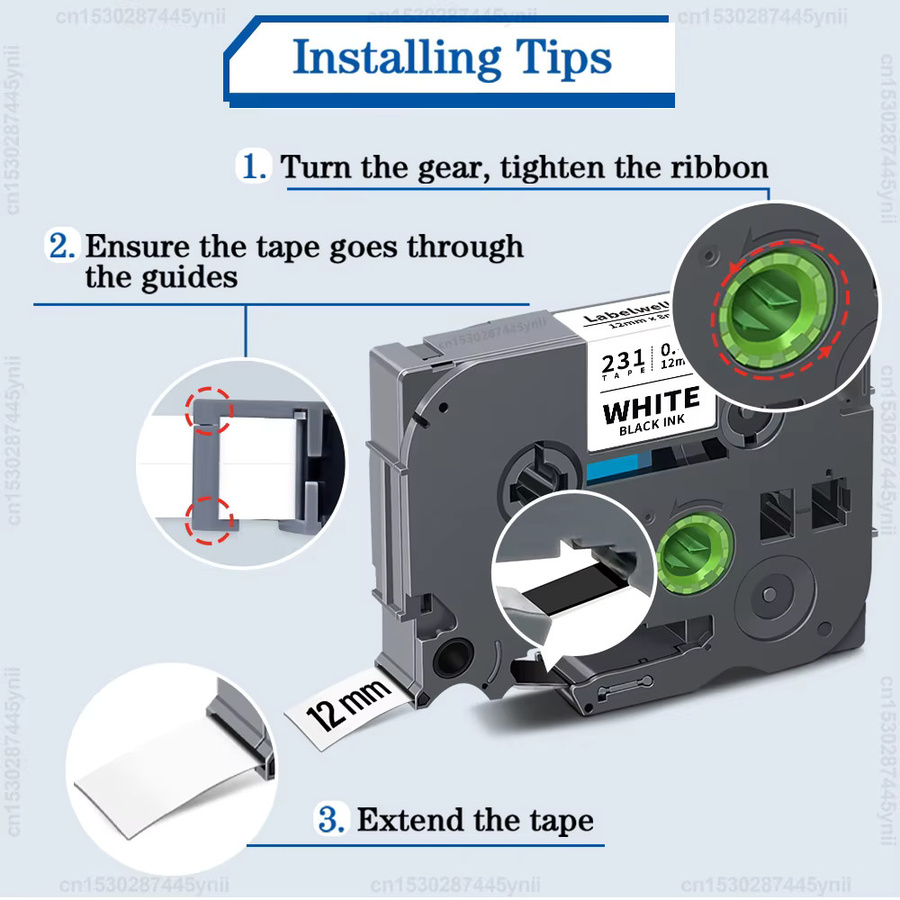 Labelwell TZe-231 Etikettenband Schwarz auf Weiß, 12mm, kompatibel mit Brother P-touch PTH110 und D400 - Bild 3