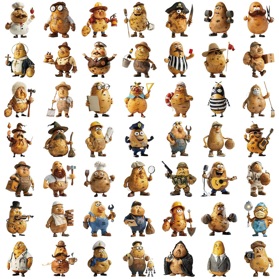 50 Stück transparente Working Potato Man Aufkleber-Set aus wasserfestem PET für Sammelalben und Dekorationen - Bild 3