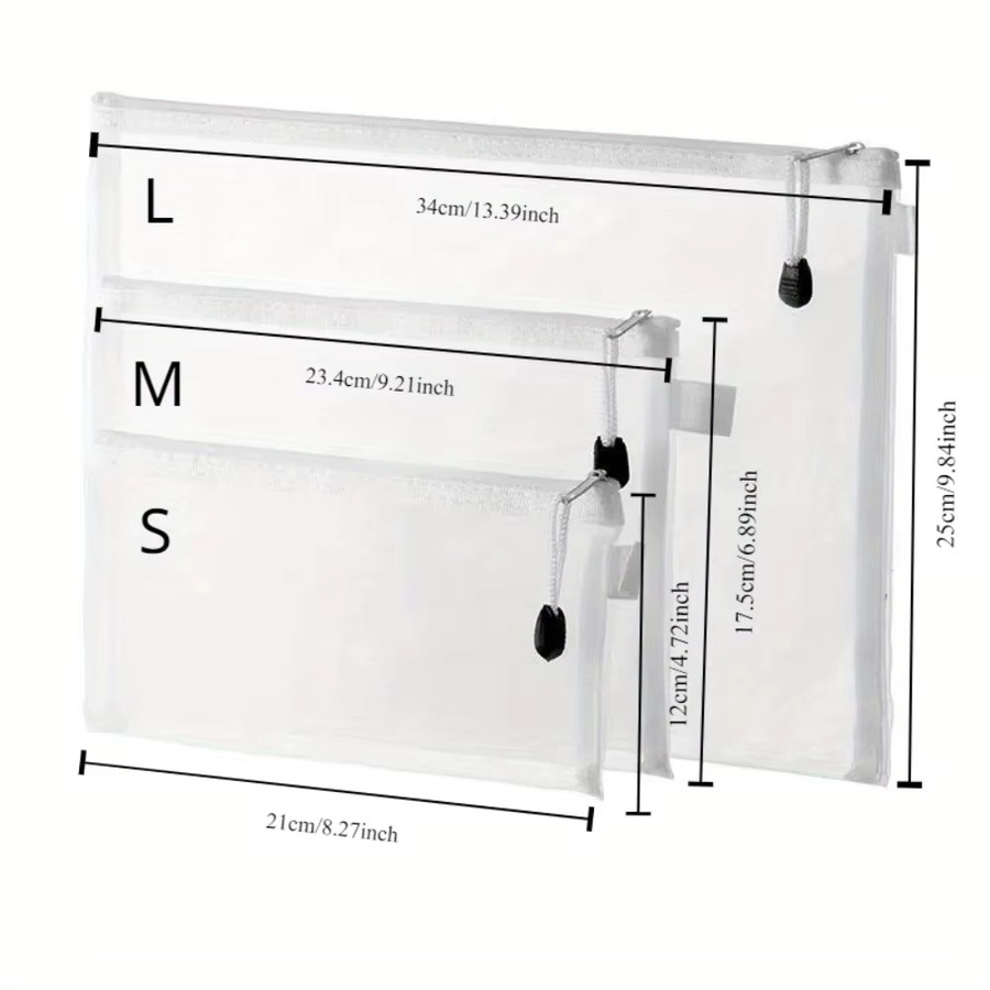 6-teiliges Mesh-Reißverschlussbeutel-Set in Transparent mit Stift-Organizer aus Polyamid für Schule, Büro und Reisen - Bild 2