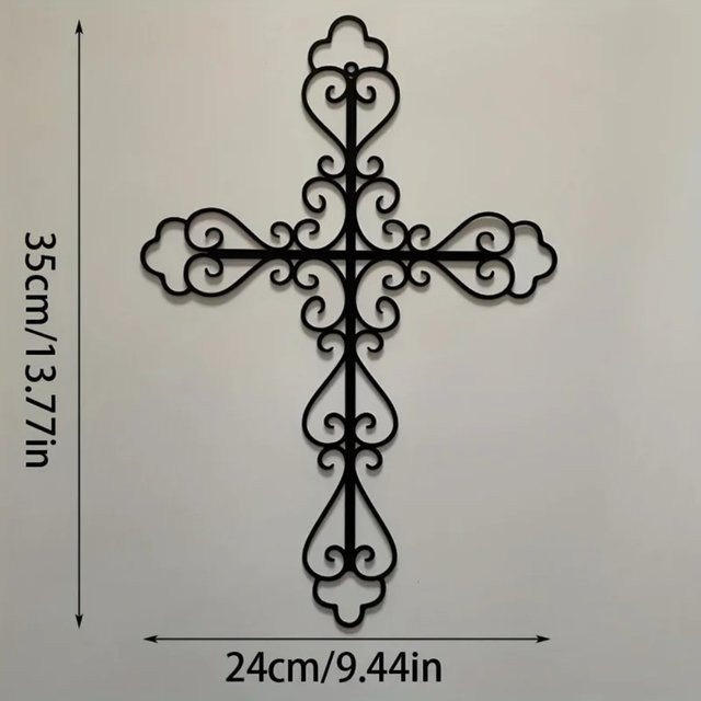 HelloYoung Metall-Kreuz Wandkunst religiöse Wanddekoration aus Eisen in Schwarz - Bild 1