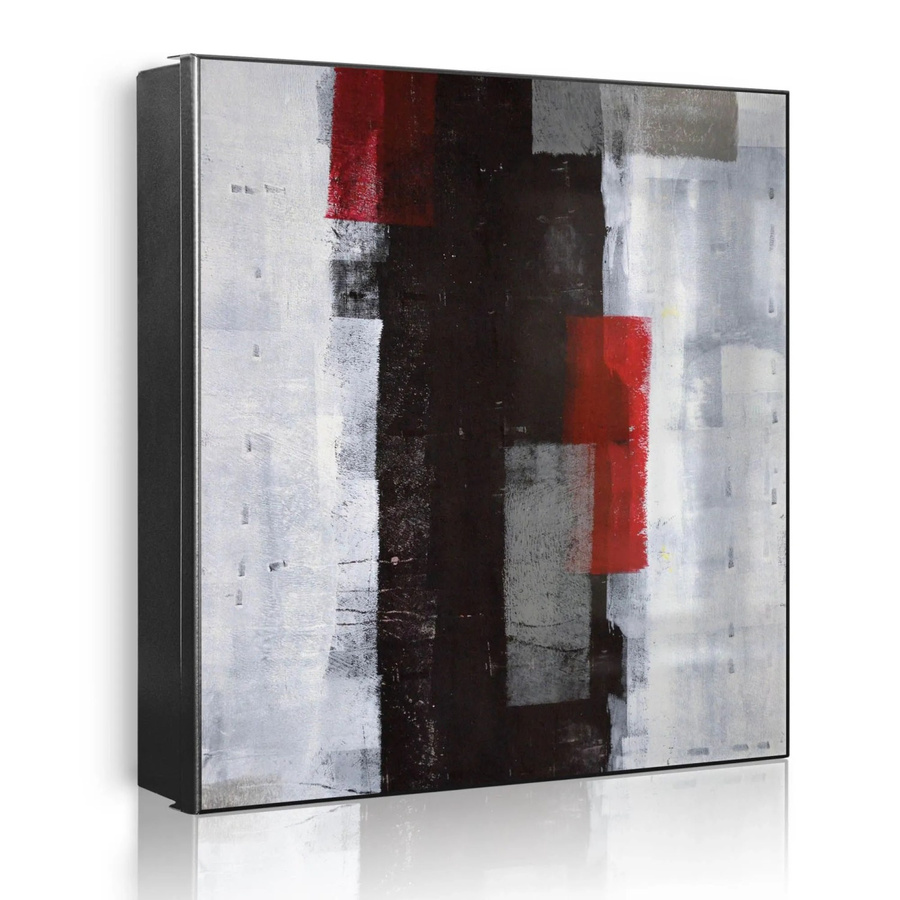 Banjado Schlüsselkasten aus Metall mit 50 Haken, Motiv Abstrakt Rot, Magnetisch und Beschreibbar, B/H: 30 x 30 cm, Schwarz - Bild 2