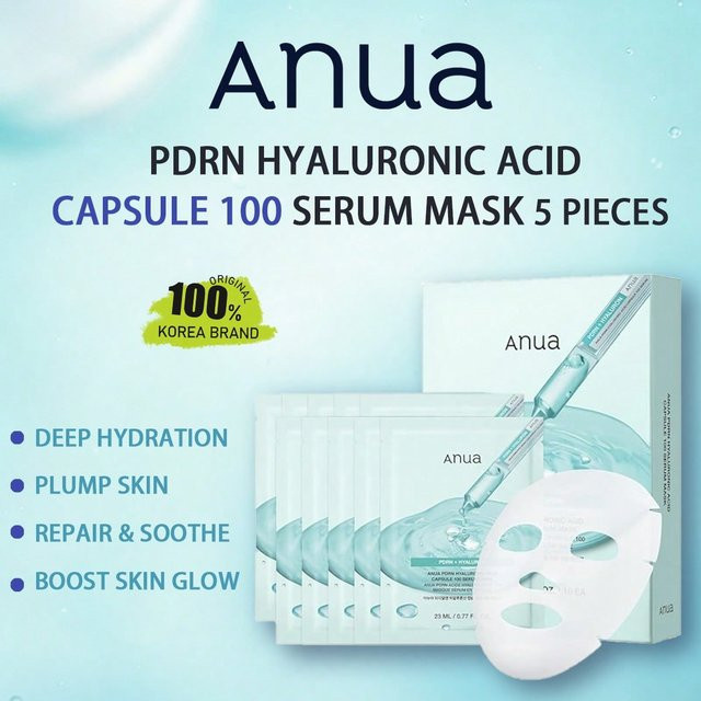 ANUA PDRN Hyaluronsäure Kapsel 100 Serum Maske, 5 Stück, für trockene Haut - Bild 1