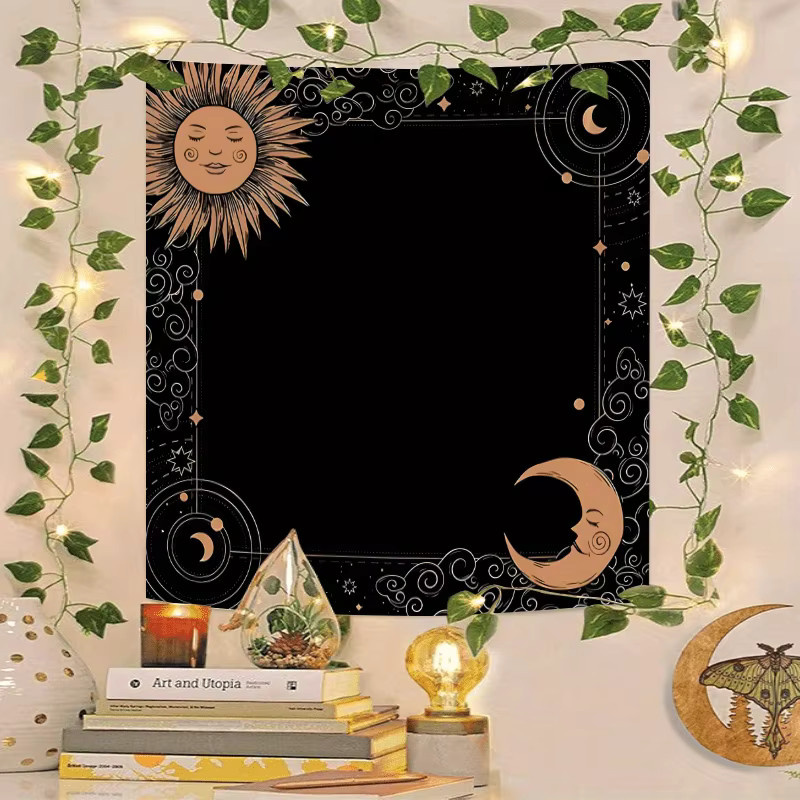 VIKAMA Altartuch Sonne-Mond-Motiv in Schwarz mit mystischem Astrologie- und Tarot-Design aus Polyester - Bild 3