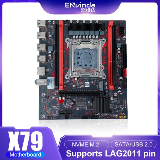 ENVINDA X79 VG6 Motherboard LGA 2011 für Xeon E5 Prozessoren, unterstützt DDR3 ECC REG-Speicher, SATA3, USB 2.0 und NVME M.2, Schwarz - Bild 1