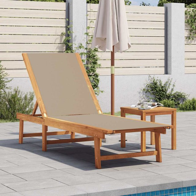 vidaXL Sonnenliege aus Akazienholz und Textilene in Beige mit verstellbarer Kopfstütze - Bild 2