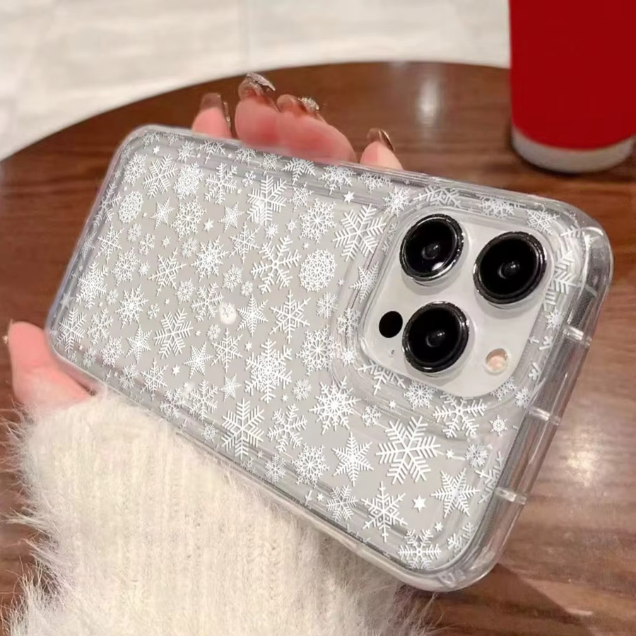 Transparente TPU Handyhülle mit weißem bunten Schneeflockenmuster für iPhone 11 bis iPhone 17 Pro Max Serie - Bild 3