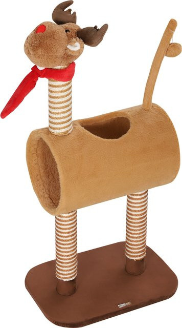 PawHut Kratzbaum im Hirschdesign mit Höhle und Spielball, Katzenkletterbaum in Braun, Höhe: 98 cm - Bild 1