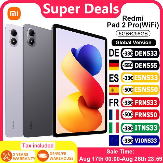 Xiaomi Redmi Pad 2 Pro Tablet WiFi Global Version mit 12,1 Zoll 2,5K Display 120Hz Snapdragon 7s Gen 2 12000mAh Akku in Purple oder Grey - Bild 1