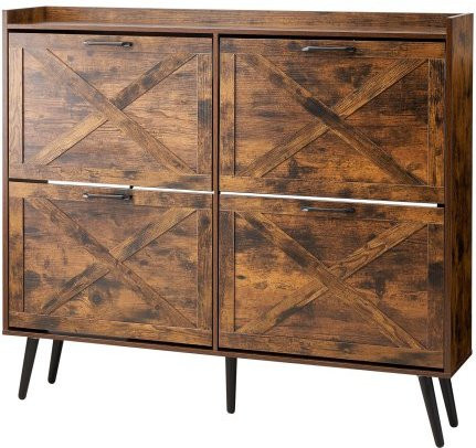 VEVOR Schuhschrank im Farmhouse-Stil mit 4 Klappschubladen, freistehendes Schuhregal mit Holzbeinen in Braun, B/T/H: 120 x 24 x 105 cm - Bild 1