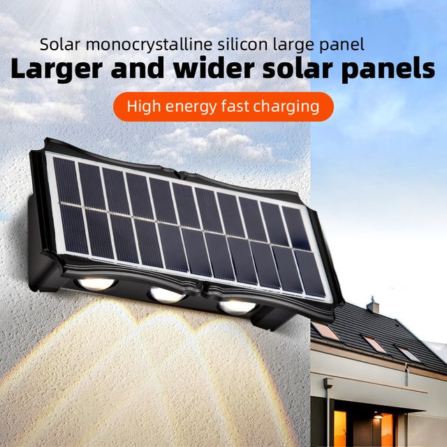 CHENBEN Solar-LED-Wandleuchte für den Außenbereich in Schwarz mit Auf- und Abwärtsbeleuchtung und warmweißem Licht - Bild 1