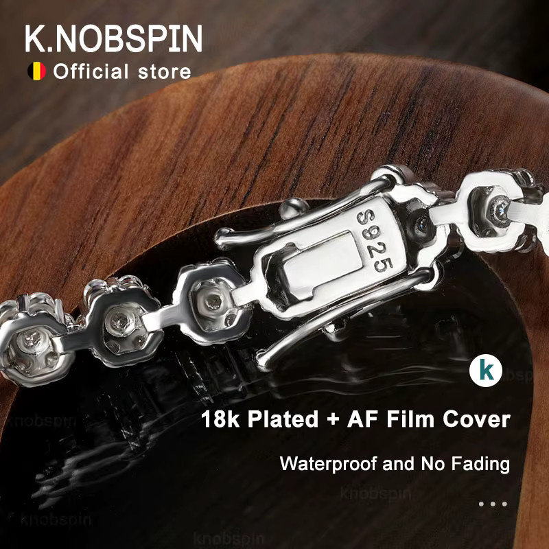KNOBSPIN Tennisarmband, 925 Silber, vergoldet, Weißgold, Moissanit, Unisex - Bild 4