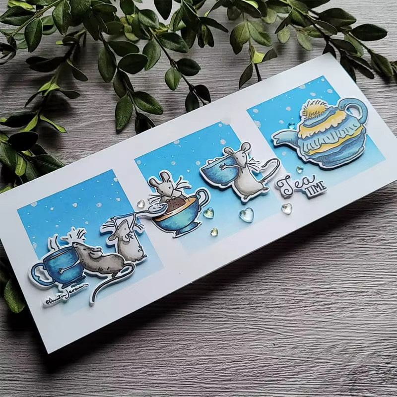 Metall-Stanzformen Set mit Motiv Mäuse, Katze und Karotte für DIY Scrapbooking und Bastelarbeiten in Transparent - Bild 2