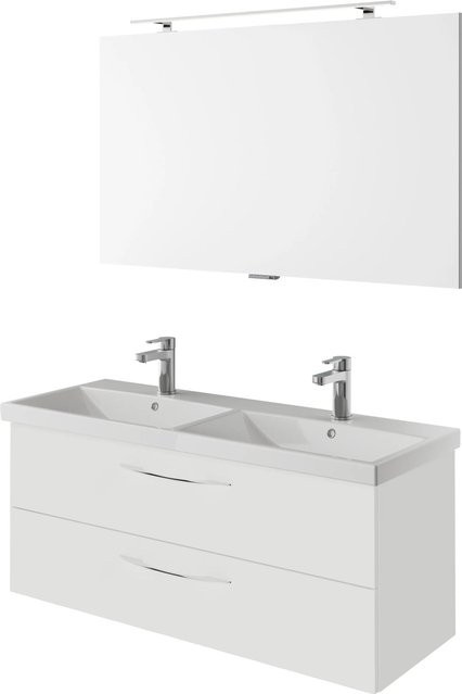 Pelipal Badmöbel-Set Serie 4035 in Weiß Glanz mit Doppelwaschtisch, Waschtischunterschrank und Spiegelschrank mit LED-Beleuchtung und Rasierfach, B/T/H: 120 x 45 x 45 cm - Bild 1