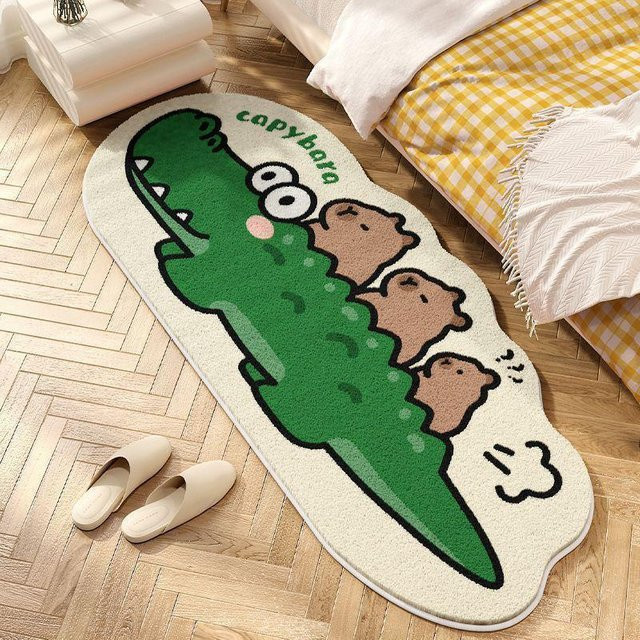 Verdickter Teppich mit Streifenmuster aus Kristall-Velours in Grün, B/B: 60 x 40 cm - Bild 1