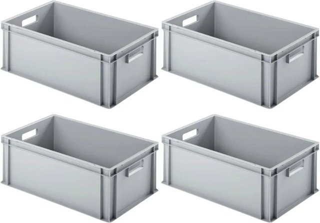 PROREGAL SuperSparSet 4x Eurobox Transportboxen mit offenem Griff, Grau, H x B x T: 22 x 40 x 60 cm, 38 Liter - Bild 1