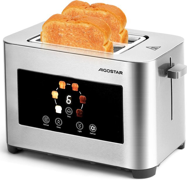 Aigostar Edelstahl Toaster in Silber mit LED-Touchscreen, 850W, 2 Scheiben, 4 cm extra breite Toastschlitze und 6 Bräunungsstufen - Bild 1