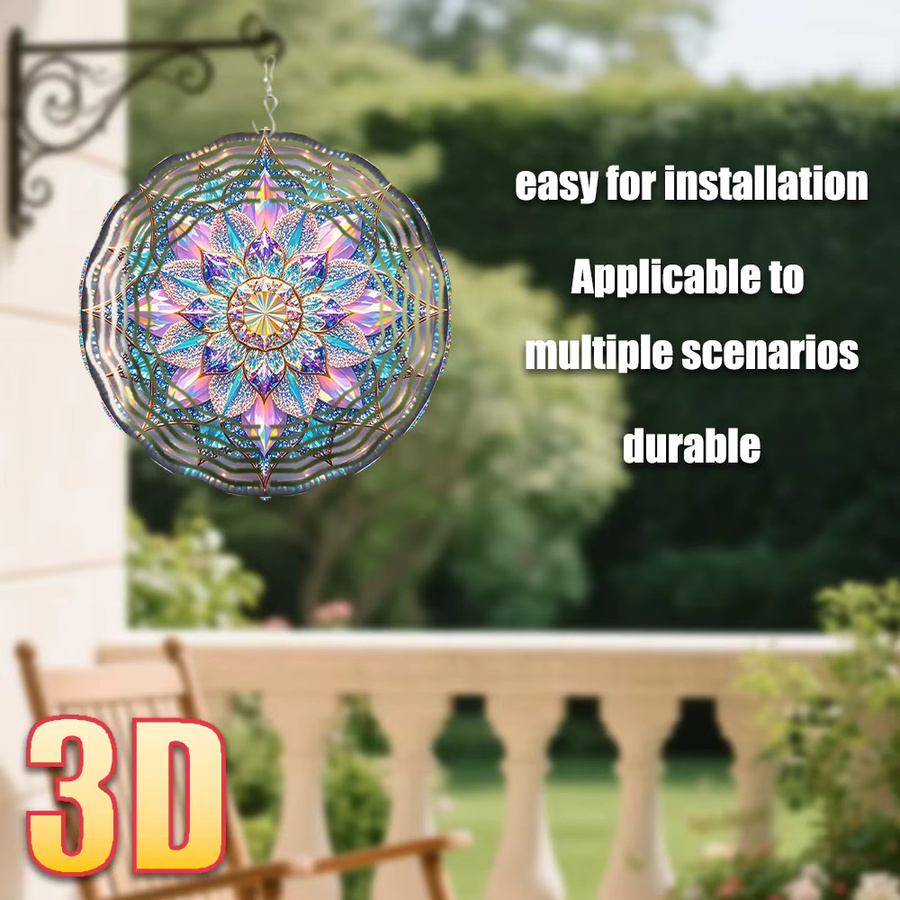 CIFBUY 3D Holographischer Kristallmuster-Windspinner in Multicolour, Kinetisches Kunst-Ornament für die Gartendekoration, Durchmesser: 25 cm - Bild 5