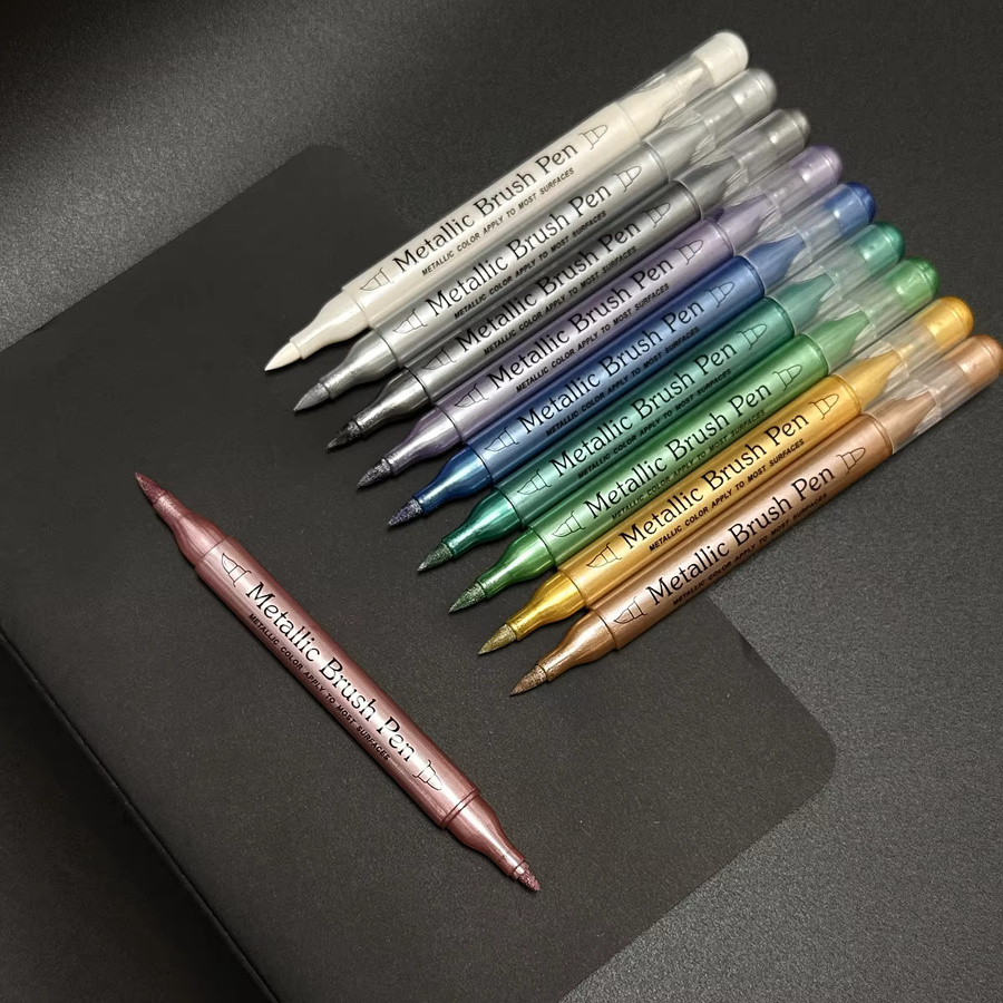 CEESO 10-teiliges Metallic-Marker Set mit Brush- und Fine-Spitze, Tinte auf Wasserbasis in Gold, Silber und Multicolour für Glas, Keramik und Scrapbooking - Bild 5