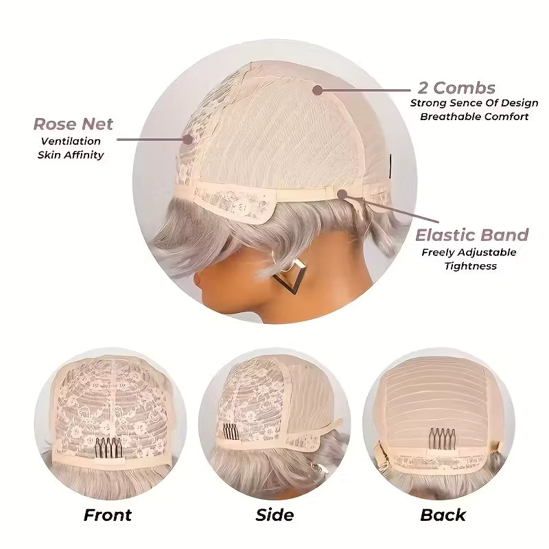 OYM HAIR Pixie-Schnitt-Perücke, 100 % Echthaar, grau, Damen - Bild 5