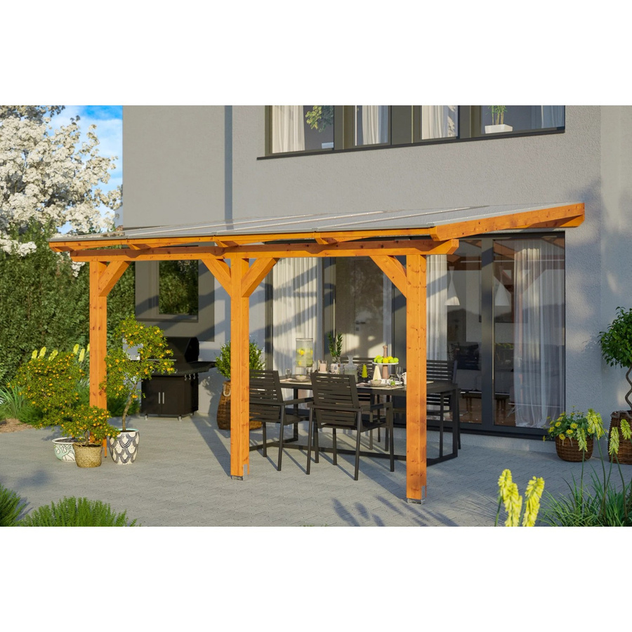 Skan Holz Terrassenüberdachung Bormio aus Leimholz Eiche Hell, Breite: 434 cm, Tiefe: 300 cm - Bild 2