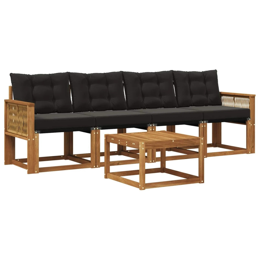 vidaXL Outdoor-Sofagarnitur aus Akazienholz mit Textilene und Kissen in Schwarz und Natur - Bild 2