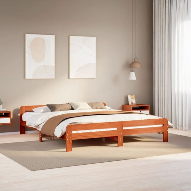 Massivholzbett Vidaxl aus Kiefernholz in Braun, B/T: 200 x 200 cm - Bild 1