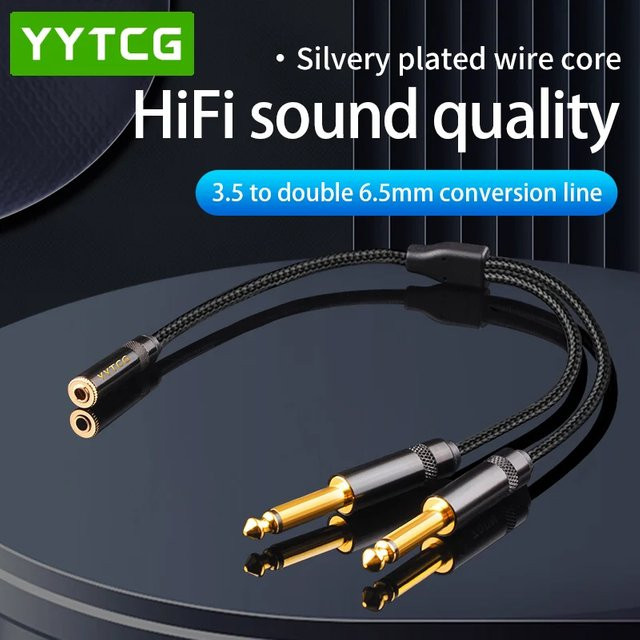 YYTCG Audio-Splitter-Kabel Schwarz: 3,5 mm Buchse auf Dual 6,35 mm Stecker für Mikrofon und Headset-PC-Adapter - Bild 1