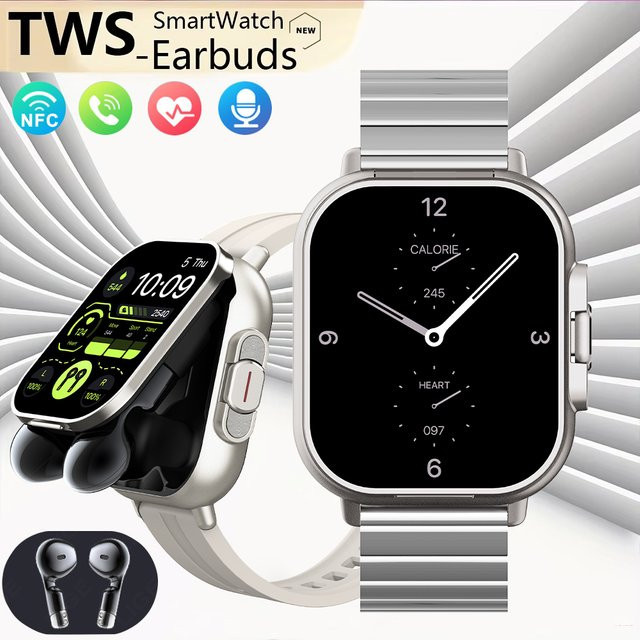 LIGE 2-in-1 Smartwatch mit integrierten TWS Kopfhörern und NFC, Bluetooth Sport Armband mit Herzfrequenzmessung und Anruffunktion in Grau für Android und iOS - Bild 1