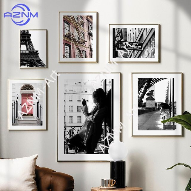 KAYOU Paris Street Scene Leinwanddruck Wandkunst in Rosa, Schwarz und Weiß - Bild 1