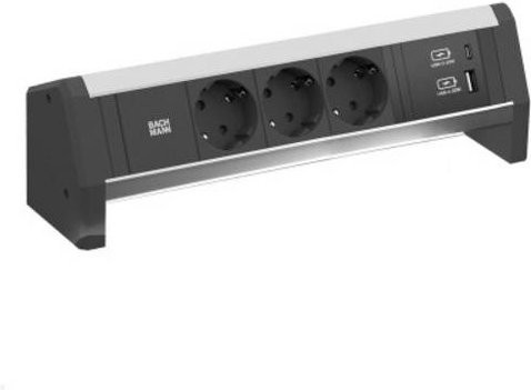 Bachmann Steckdosenleiste Aluminium in Schwarz mit USB-A und USB-C Anschlüssen - Bild 1