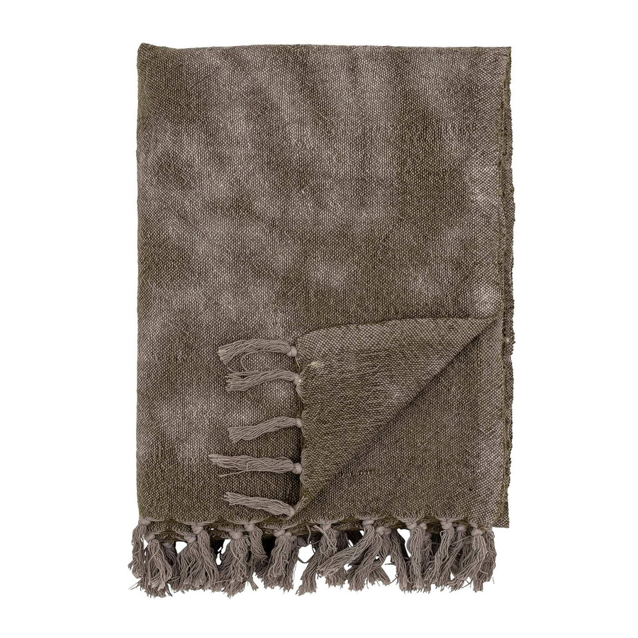 Bloomingville Wolplaid Ginger aus Wolle in Grün mit Fransen, B: 125 cm, T: 150 cm - Bild 1