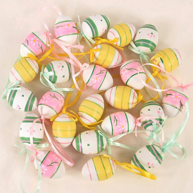ZQNYCY 12er Set Bunte Ostern Eier Ornamente aus Kunststoff als Hängende Dekoration für Kinder und Party - Bild 1