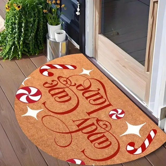 VIKAMA Weihnachts-Halbkreis-Fußmatte mit Zuckerstangen-Design für den Innen- und Außenbereich - Bild 1