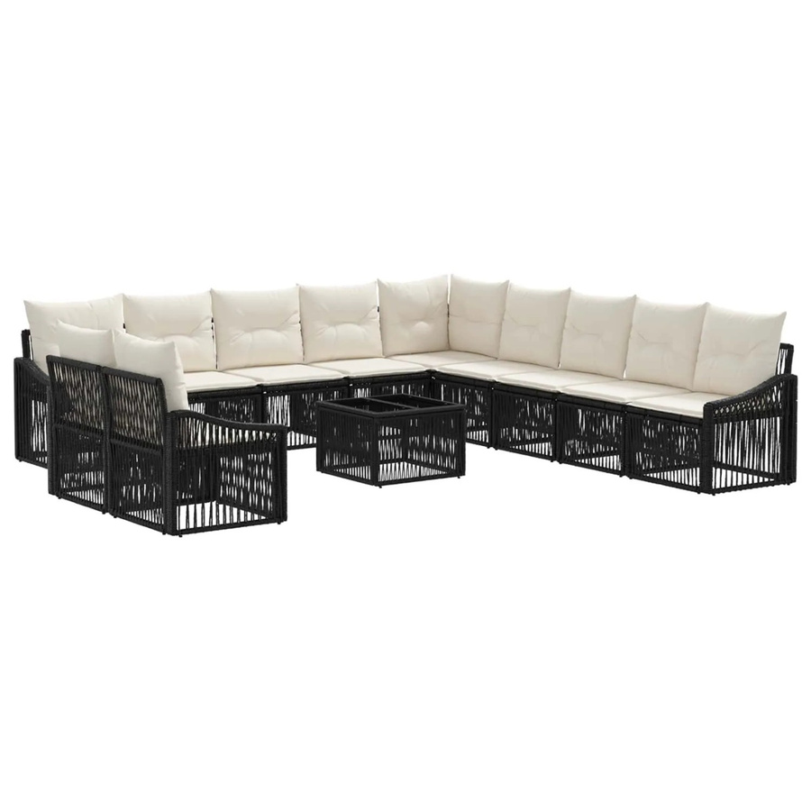 vidaXL Gartensofa-Set 12-tlg. in Schwarz aus Poly-Rattan mit Polsterung und Couchtisch für Garten, Terrasse oder Balkon - Bild 2