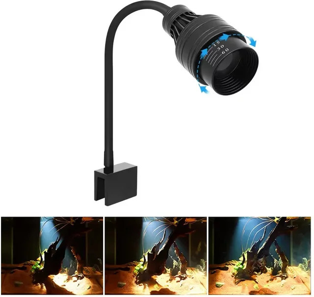 TUNFAN LED Aquarium Licht mit einstellbarem Fokus als Pflanzenwachstumslampe und Zubehör für Schildkröten und Reptilien in Schwarz - Bild 1