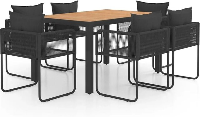 Furnicato 7-teilige Garten-Essgruppe aus PVC-Rattan in Schwarz und Braun - Bild 1