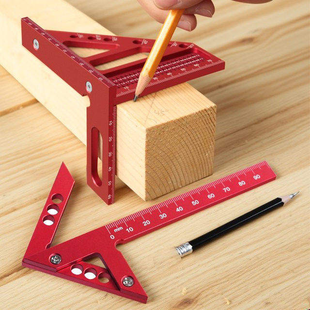 GDART Kombination aus Aluminium Metric Center Scribe Carpenter Lineal und 45/90 Grad Aluminium Winkelmesser für die Holzbearbeitung - Bild 1
