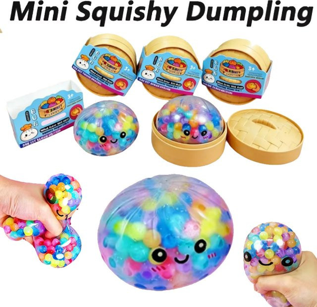 Bandai Sugar Edition Rainbow Bead Dumpling Squishy Fidget Toy, mit Perlen gefülltes Quetsch-Spielzeug, mit Bambus-Dampfgarer-Etui - Bild 1
