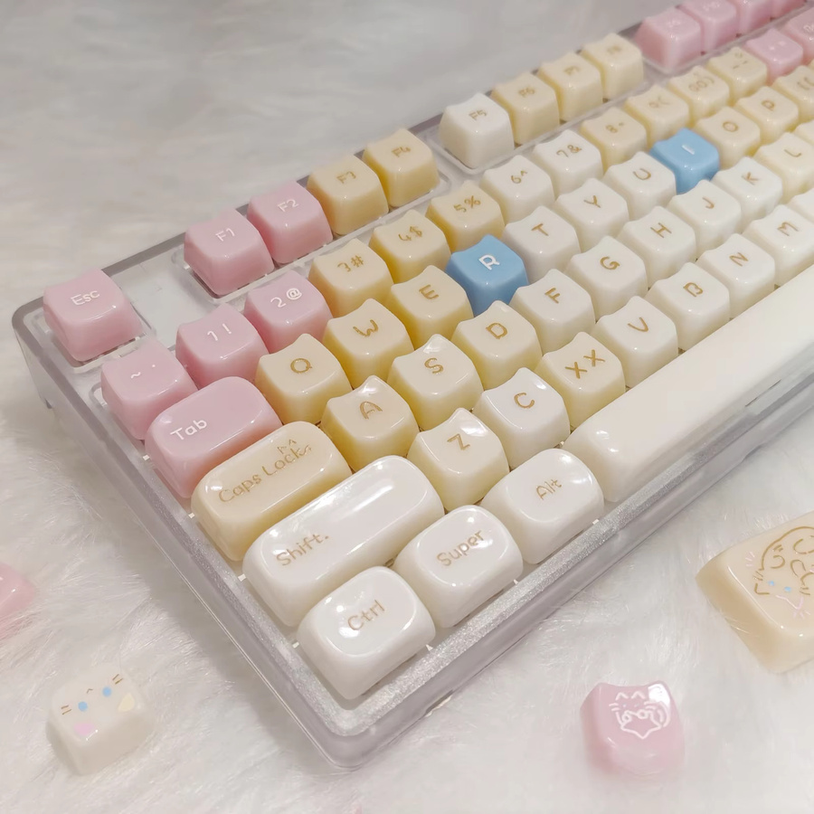 KUXM Candy Cat Tastenkappen für mechanische Tastaturen, transparent Pink, glänzend, mit Hintergrundbeleuchtung, MAO- und MOA-Profil - Bild 1