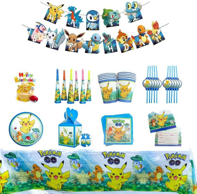 Bandai Pikachu Geburtstagsparty-Zubehör, Pappteller, Becher, Servietten, Banner, Themenparty-Set - Bild 1