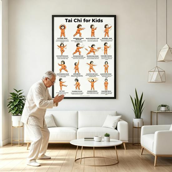 HonorBond Tai Chi Stuhl-Workout-Poster aus Canvas, ungerahmt, bunte Übungstabelle für Senioren und Anfänger - Bild 1