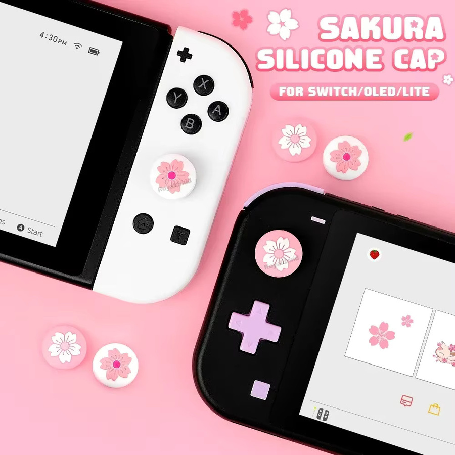 HeroAngel 4er-Set Silikon Thumbstick-Kappen in Rosa für Nintendo Switch OLED und Lite - Bild 2