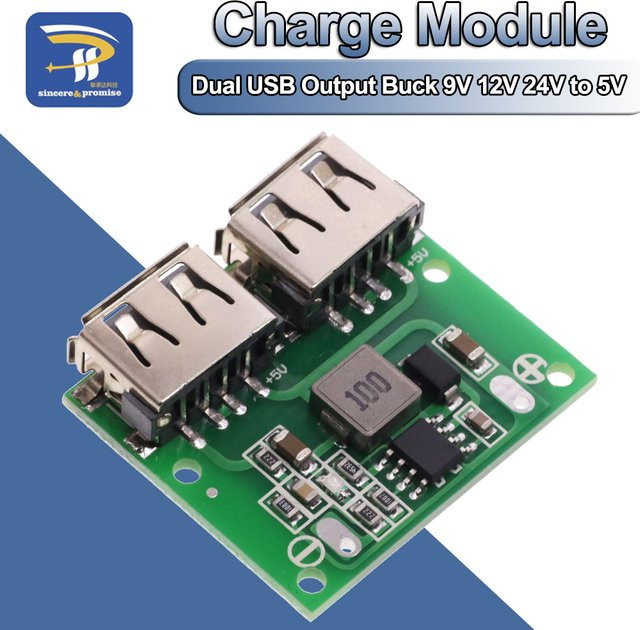 DC-DC Step Down Ladegerät mit Dual USB Ausgang, Buck Spannung Board für 6-26V zu 5V, 3A Auto Laderegler, Grün - Bild 1